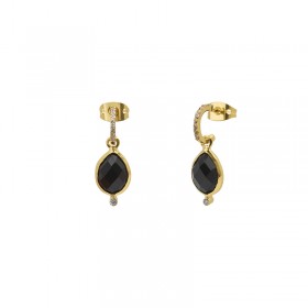 Boucles d'oreilles créoles Or Netu - Zircons blancs & Onyx noir - Une à Une