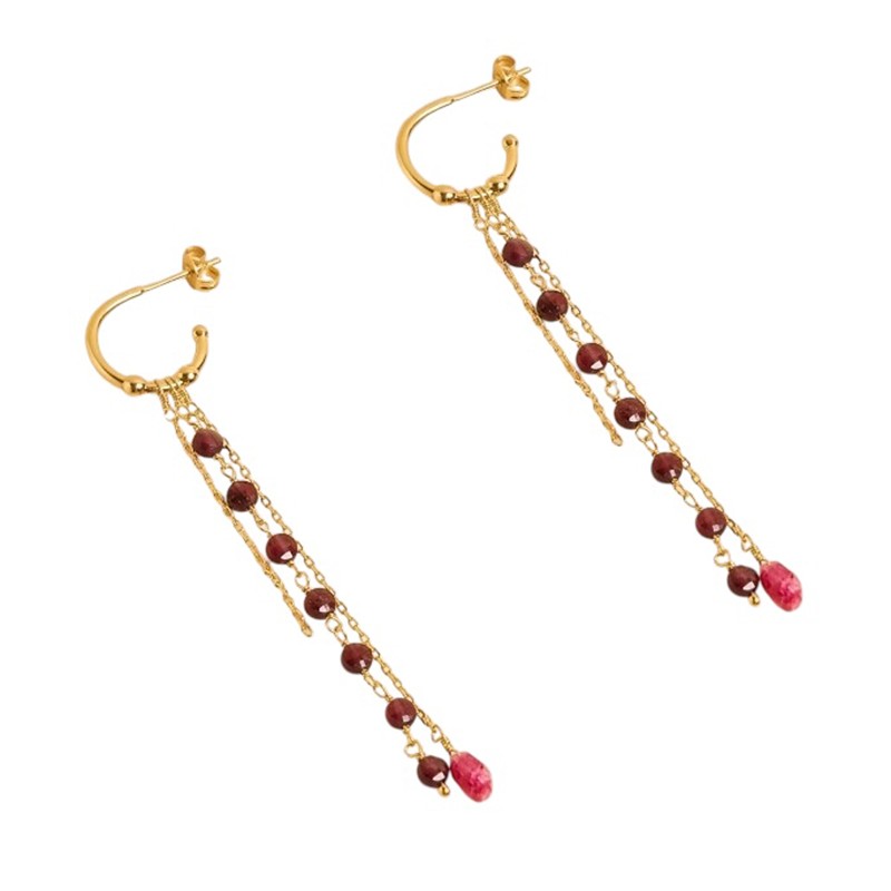 Boucles d'oreilles créoles Or INDE ALWAR & Chaînettes grenats - Une à Une