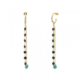 Boucles d'oreilles créoles Or INDE ALWAR - Chaînette onyx noir & Emeraude - une à Une