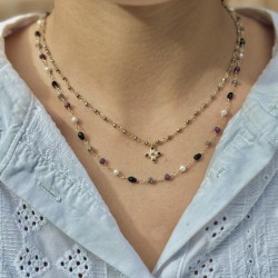 Collier fin FEERIE Or - Perles & Pierres noires