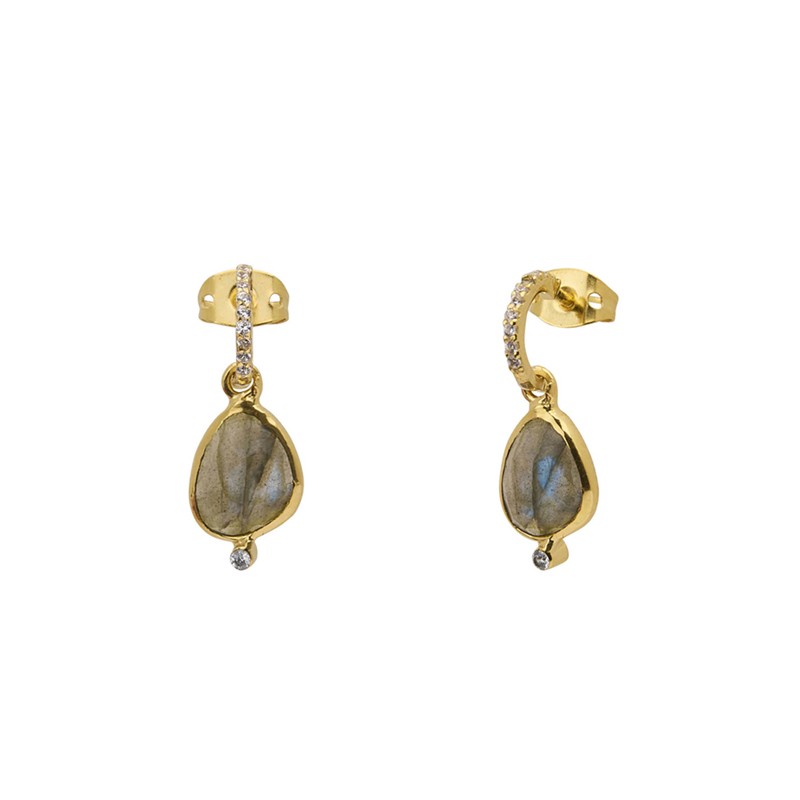 Boucles d'oreilles Or Netu - Mini créole Zircons blancs & Labradorite UNE A UNE