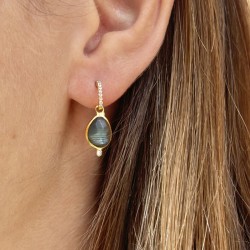 Boucles d'oreilles créoles Or Netu - Zircons blancs & Labradorites