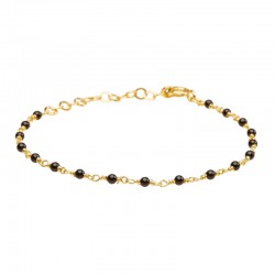 Bracelet fin INDE Or - Petits onyx noirs brillants & facettés UNE A UNE