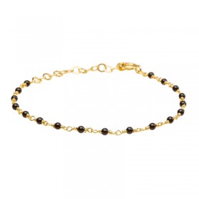 Bracelet fin INDE Or - Petits onyx noirs brillants & facettés UNE A UNE