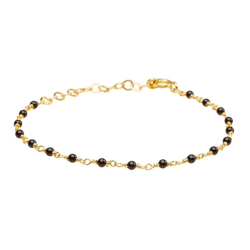 Bracelet fin INDE Or - Petits onyx noirs brillants & facettés UNE A UNE