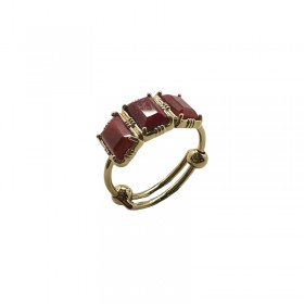 Bague ajustable Or - Trois Pierres serties rectangulaires Sillimanite rouge