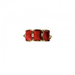 Bague ajustable Or - Trois Pierres rectangulaires Sillimanite rouge