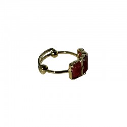 Bague ajustable Or - Trois Pierres rectangulaires Sillimanite rouge