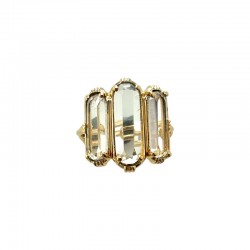 Bague ajustable Or - Trois pierres Barrettes Cristal de roche