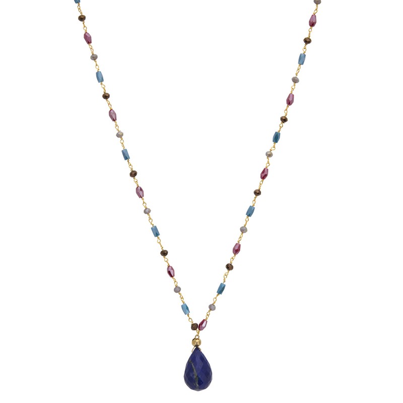 Collier SAUTOIR FEERIE Or - Pierres & Pendentif goutte Lapis Lazuli