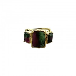 Bague ajustable Or - Trois Pierres rectangulaires Rubis zoisite