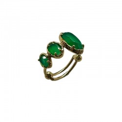 Bague ajustable Or - Trois pierres ovales Onyx vert AU FIL DE LO