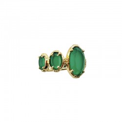 Bague ajustable Or - Trois pierres ovales Onyx vert