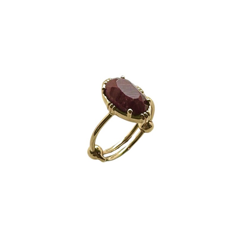 Bague ajustable Or - Pierre Sillimanite rouge ovale