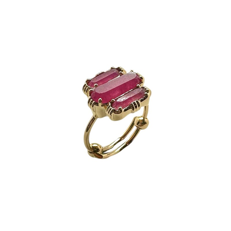 Bague ajustable Or - Trois pierres Barrettes Quartz fraise