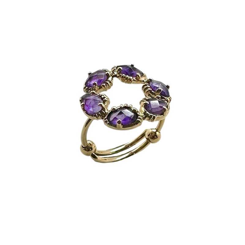 Bague ajustable Or - Six pierres d'Améthystes ovales en couronne - Au Fil de Lo