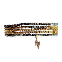 Bracelet élastiqué multi-rangs GABY B3 - Hématites Perles Cristal gris & arc en ciel - Belle Mais Pas Que