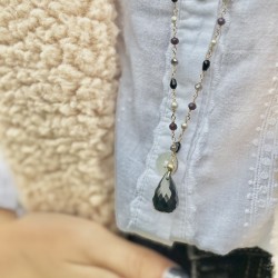 Collier SAUTOIR FEERIE Or - Pierres & Pendentif goutte onyx noir