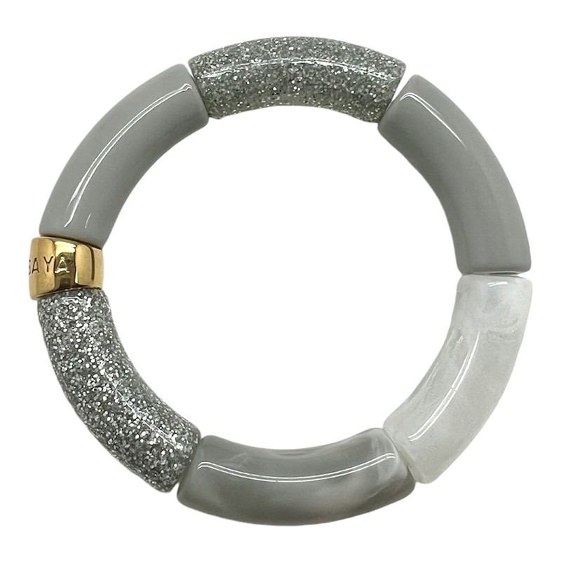 Bracelet élastiqué PRATA 1 - Gris clair, paillettes  & blanc marbré PARABAYA