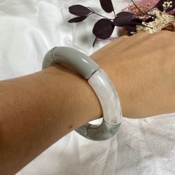 Bracelet élastiqué PRATA 1 - Gris clair, paillettes & blanc marbré