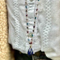 Collier SAUTOIR FEERIE Or - Pierres & Pendentif goutte Lapis Lazuli