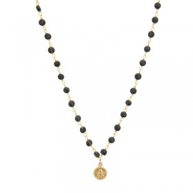 Collier fin ALWAR Or - Pierres Onyx noirs & Pendentif Ange UNE A UNE