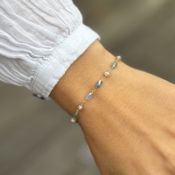 Bracelet fin FEERIE Or - Perles & Pierres vert bleu gris