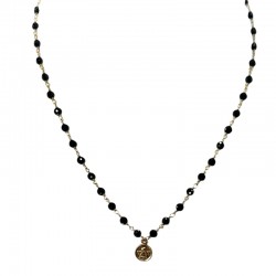 Collier fin ALWAR Or - Pierres Onyx noirs & Pendentif Ange