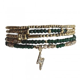 Bracelet élastiqué multi-rangs GABY B9 - Hématites, Cristal doré & vert BELLE MAIS PAS QUE