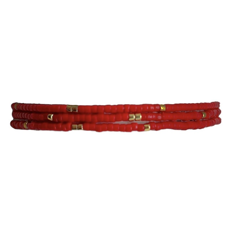 Bracelet élastiqué multi-rangs NOHA RED LOVE - Miyukis rouges & Perles dorées - belle Mais Pas Que