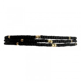 Bracelet élastiqué multi-rangs NOHA BLACK LOVE - Miyukis noires & Perles dorées - belle Mais Pas Que