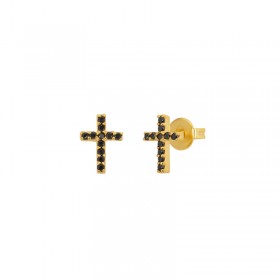 Boucles d'oreilles mini puces TATOO Or & Croix zircons noirs - Une à Une