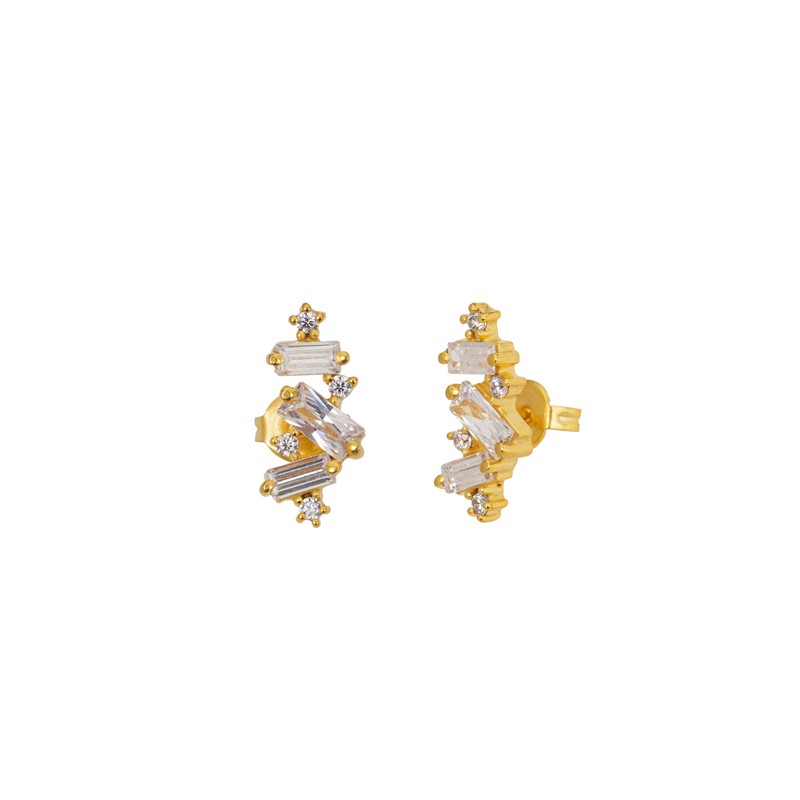 Boucles d'oreilles puces CRYSTAL Or - Cascade de cristaux blancs - Une à Une