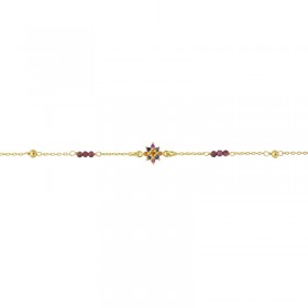 Bracelet fin GOA BORDEAUX Or - Pierres facettées & Fleur - Une à Une