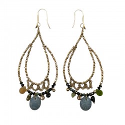 Boucles d'oreilles pendantes LEILA Or - Spinelle noir & Tourmaline bleue - Belle Mais Pas Que