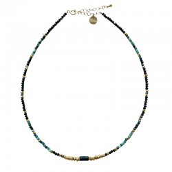 Collier court RIM doré - Spinelle noir & Tourmaline bleue - Belle Mais Pas Que