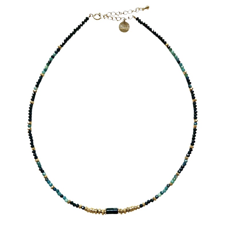 Collier court RIM doré - Spinelle noir & Tourmaline bleue - Belle Mais Pas Que