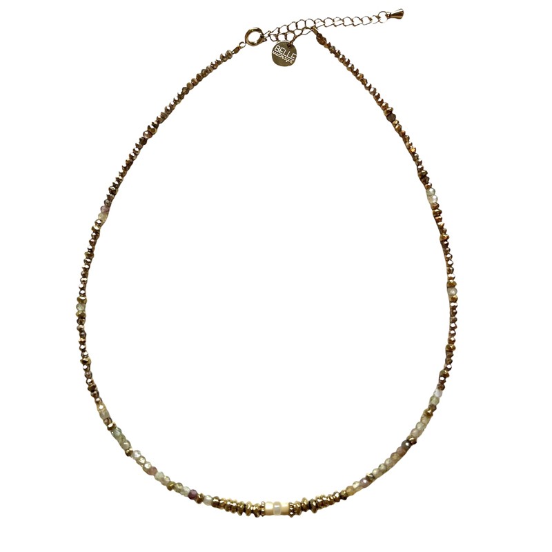 Collier court RIM doré - Tourmaline jaune, Cristal & Hématites dorées - Belle Mais Pas Que