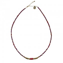 Collier court RIM doré - Grenat, corail rouge & Hématite dorée - belle Mais Pas Que