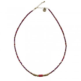 Collier court RIM doré - Grenat, corail rouge & Hématite dorée - belle Mais Pas Que