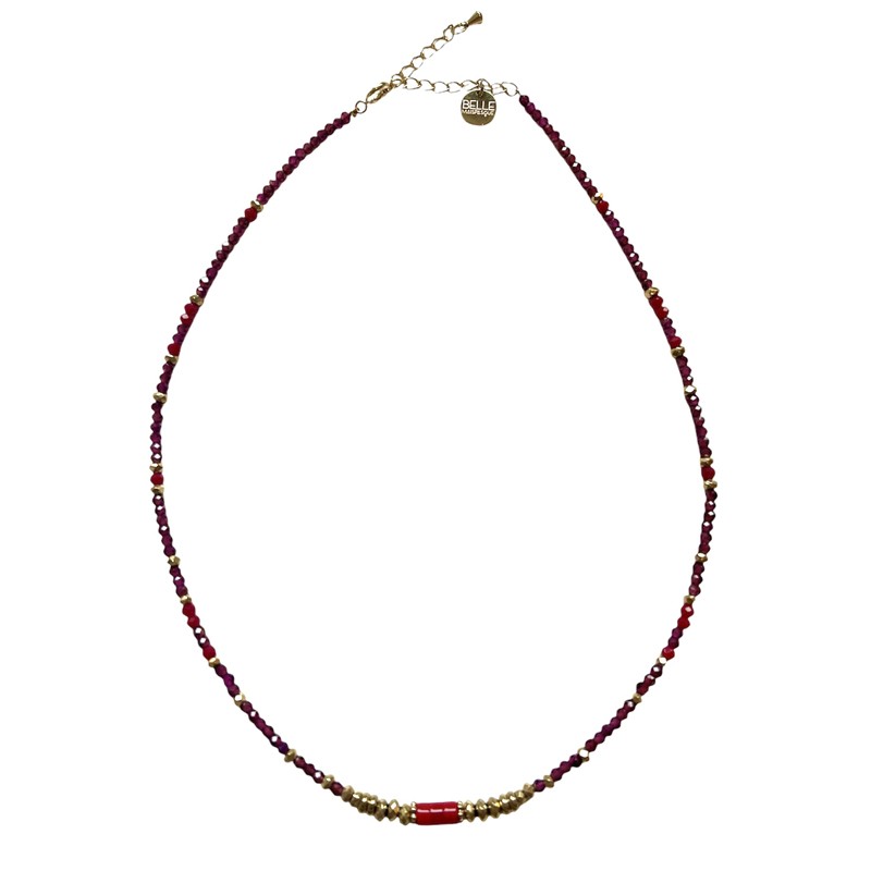 Collier court RIM doré - Grenat, corail rouge & Hématite dorée - belle Mais Pas Que