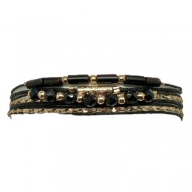 Bracelet multi-tours GEWN NOIR  2 - Liens ornés, tubes, perles, noirs & dorés- By Garance