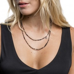 Collier & Bracelet 6 tours NEW VIR - QUANTIC - Pierres gris noir doré