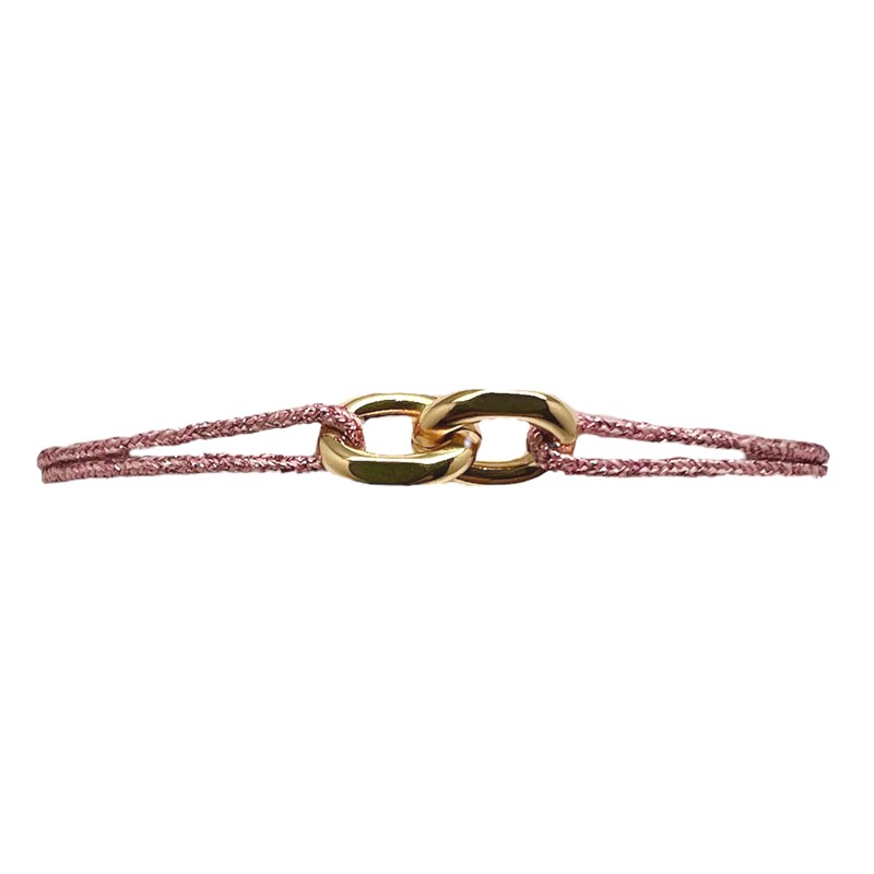 Bracelet UNION Cordon lurex rose pailleté - Maillons plaqué or