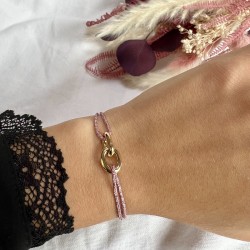 Bracelet UNION Cordon lurex rose pailleté - Maillons plaqué or