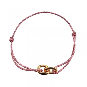 Bracelet UNION Cordon lurex rose pailleté - Maillons plaqué or - Le Vent à la Française