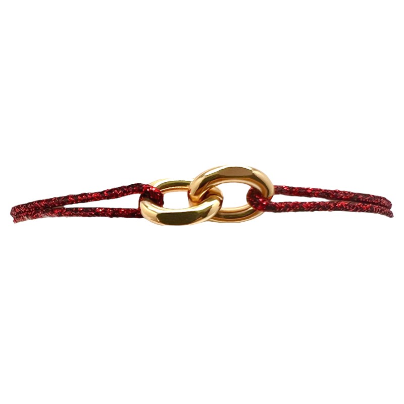 Bracelet UNION Cordon lurex ROUGE pailleté - Maillons plaqué or LE VENT A LA FRANCAISE