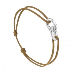 Bracelet mixte UNION BUDAPEST Cordon taupe - Maillons plaqué argent