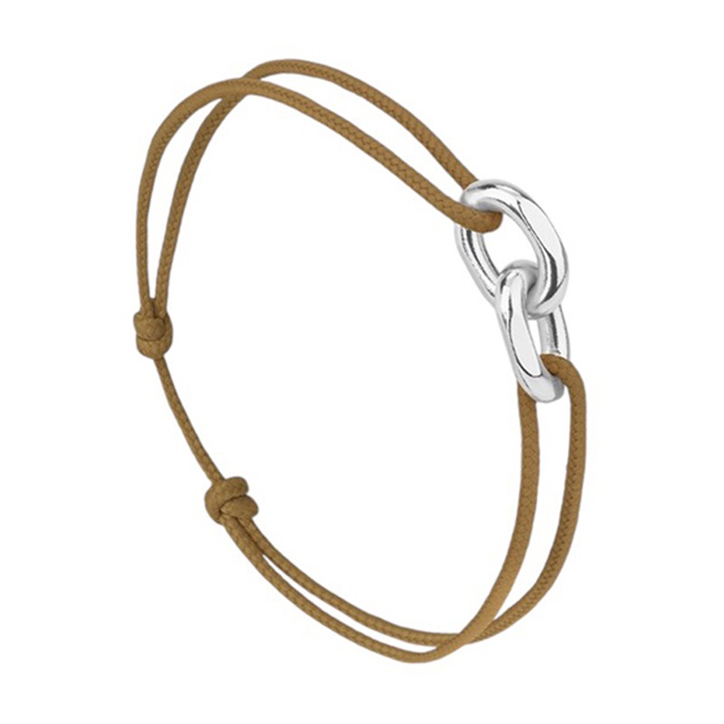 Bracelet mixte UNION BUDAPEST Cordon taupe - Maillons plaqué argent