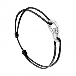 Bracelet mixte UNION FLORENCE Cordon noir - Maillons plaqué argent - Le Vent à la Française